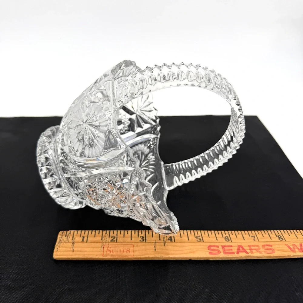 Cut Crystal Basket Vintage OS Clear Excellent Pinwheel‎ Grapes Star